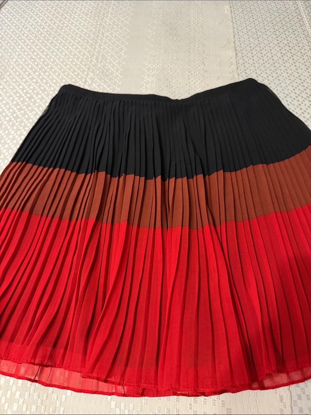 French Connection Black, Brown & Red Pleated Colorblock Skirt
